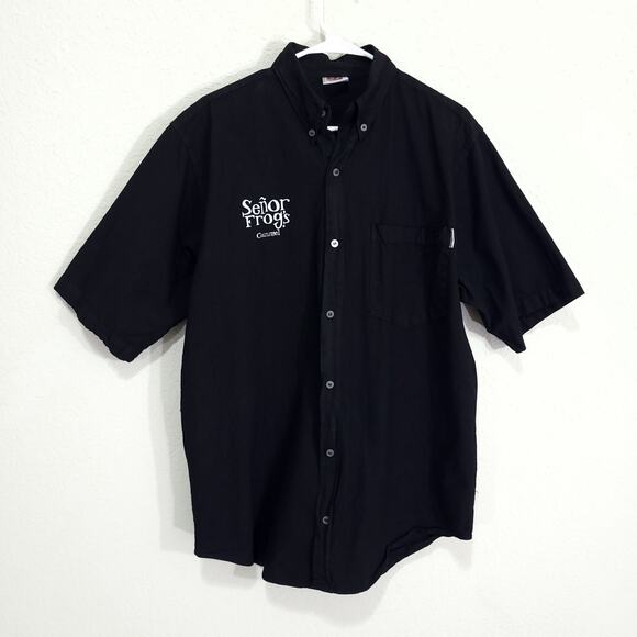Senor Frogs Mens Shirt Size Medium Black Button Front Short Sleeves Cott… - Picture 2 of 14